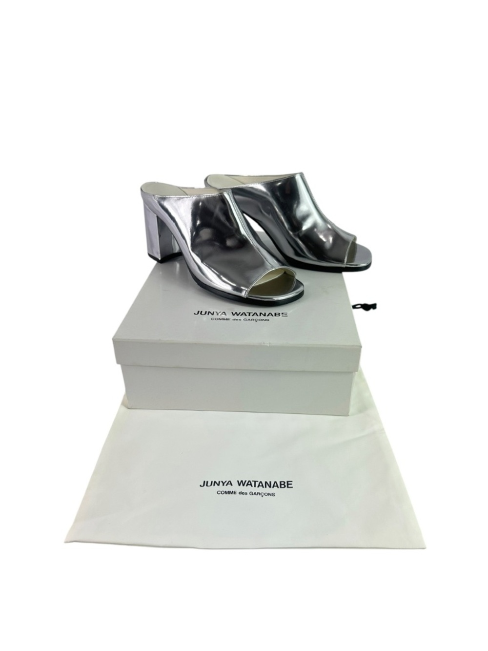 Ultra Rare JUNYA WATANABE Comme des Garçons Silver Slip On Heeled Sandals 8